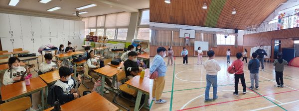 용인 백암초등학교 방과후 교육활동 (기타부/농구부)이 진행중이다.