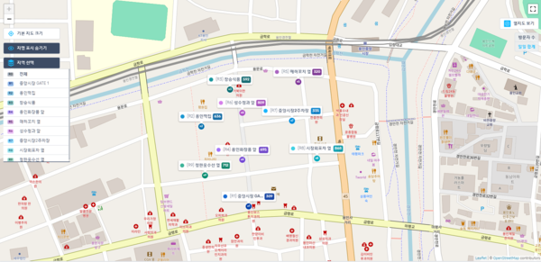  용인중앙시장에 설치된 유동인구분석 센서 위치