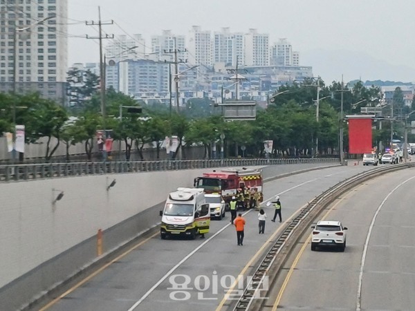 13일 경찰·소방, 강남대지하차도 침수 상황 합동훈련 모습. /사진=용인시