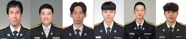 왼쪽부터 소방위 임채용, 장봉관, 소방교 김성현, 소방사 김동철, 홍종훈, 배진우