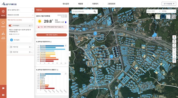 기후.환경,에너지 데잍터 통합 제공하는 '경기기후플랫폼'.  기흥구 동백1동 폭염대피소 현황